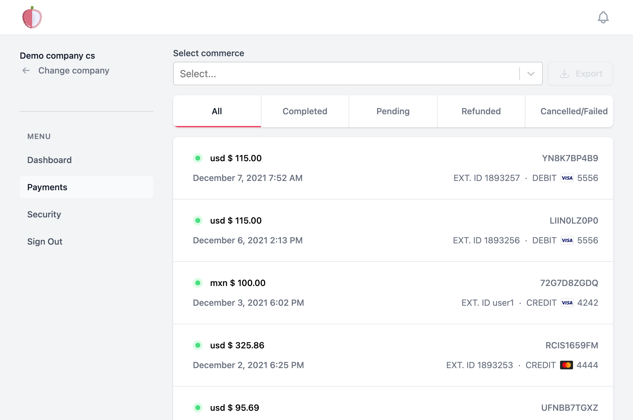 Payments Manager Screen